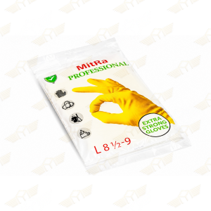 Перчатки хозяйственные латексные MitRa Professional, с х/б  напылением L цвет жёлтый