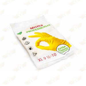 Перчатки хозяйственные латексные MitRa Professional, с х/б  напылением XL цвет жёлтый