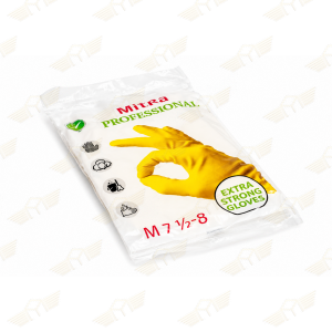 Перчатки хозяйственные латексные MitRa Professional, с х/б  напылением М цвет жёлтый